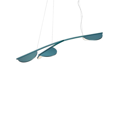 Almendra Organic LED Linear Pendant Light in Bay Blue Metallized (3-Light/Short).