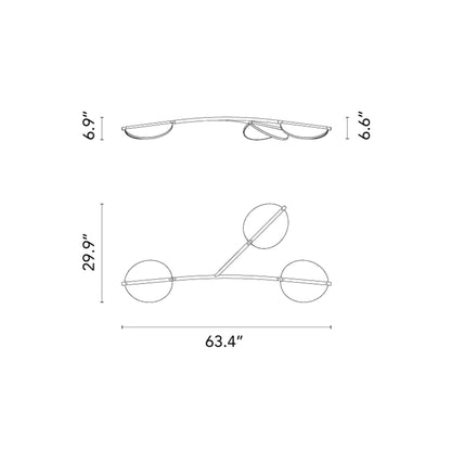 Almendra Organic LED Linear Pendant Light - line drawing.