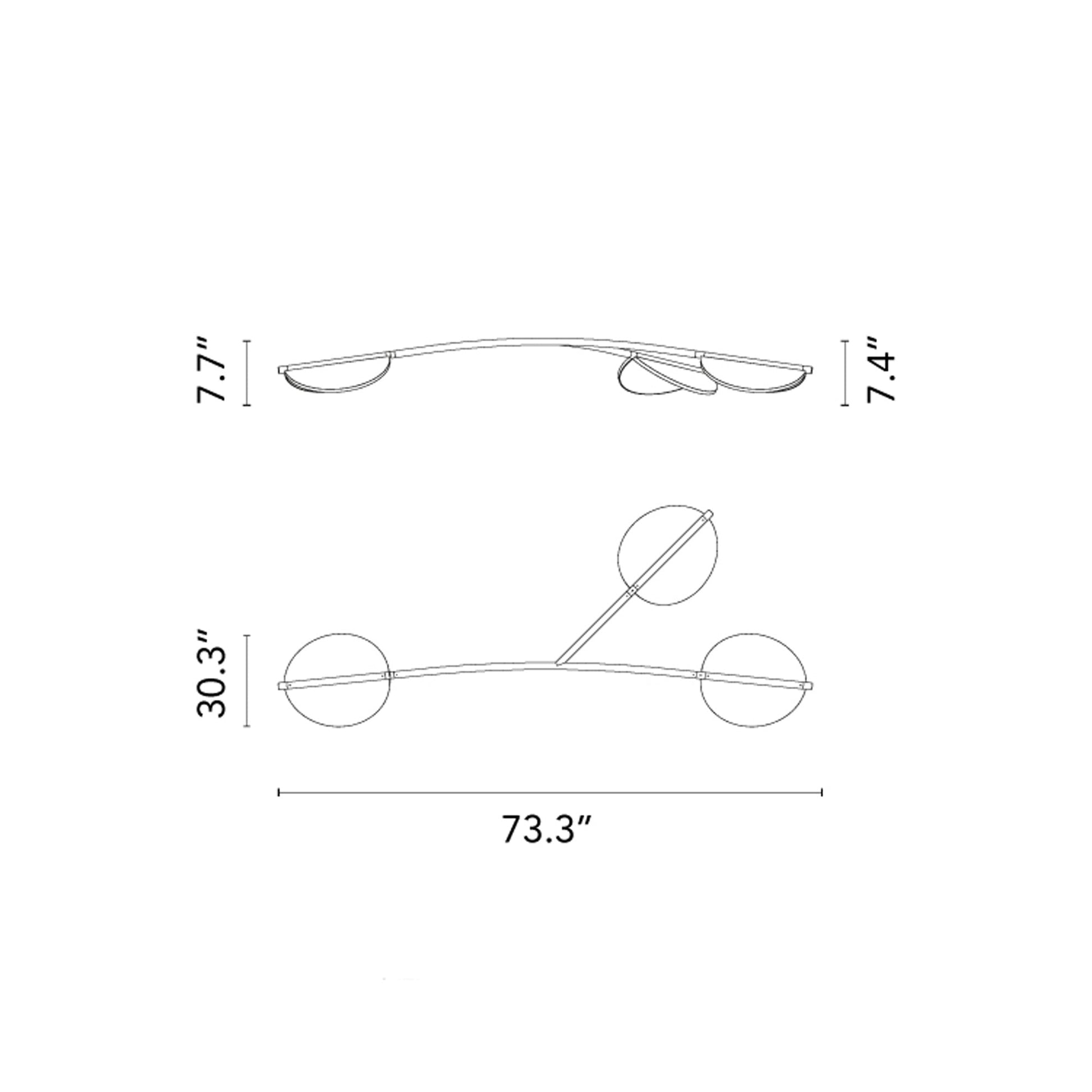 Almendra Organic LED Linear Pendant Light - line drawing.