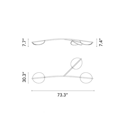 Almendra Organic LED Linear Pendant Light - line drawing.