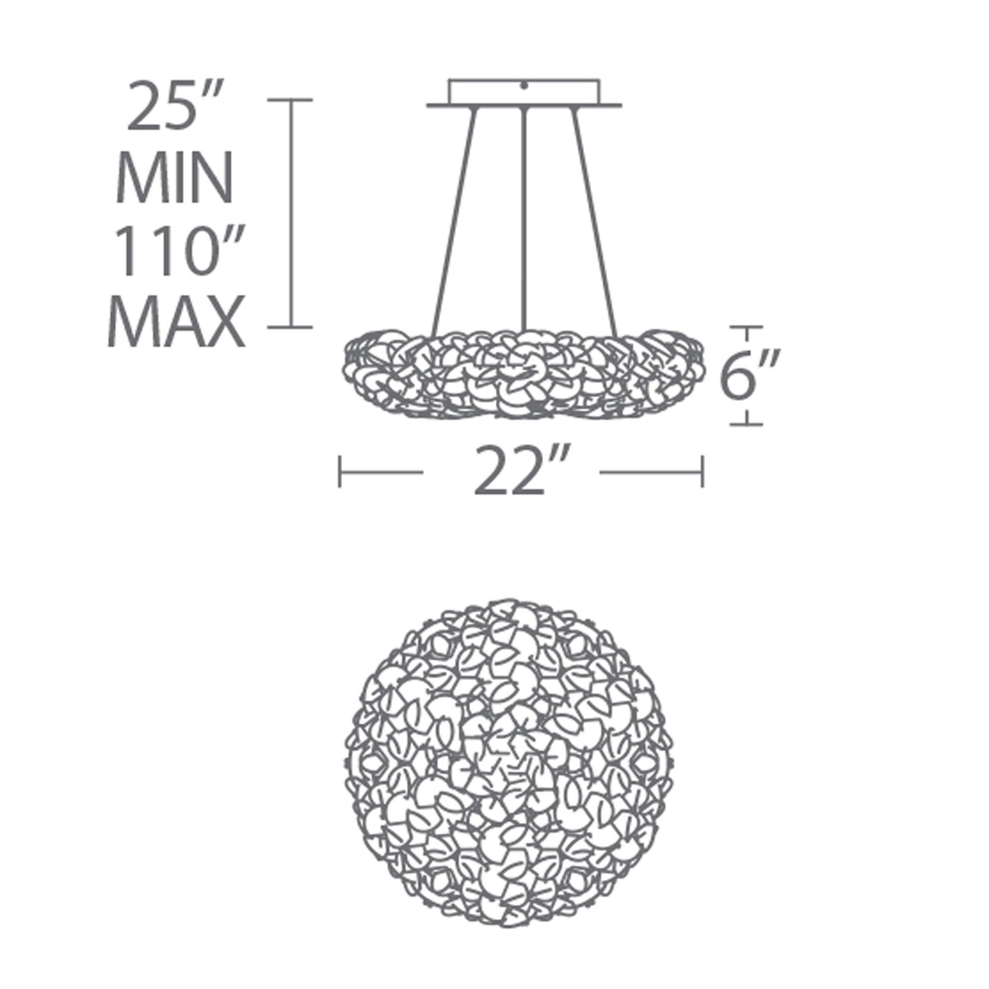 Fluffy LED Pendant Light - line drawing.