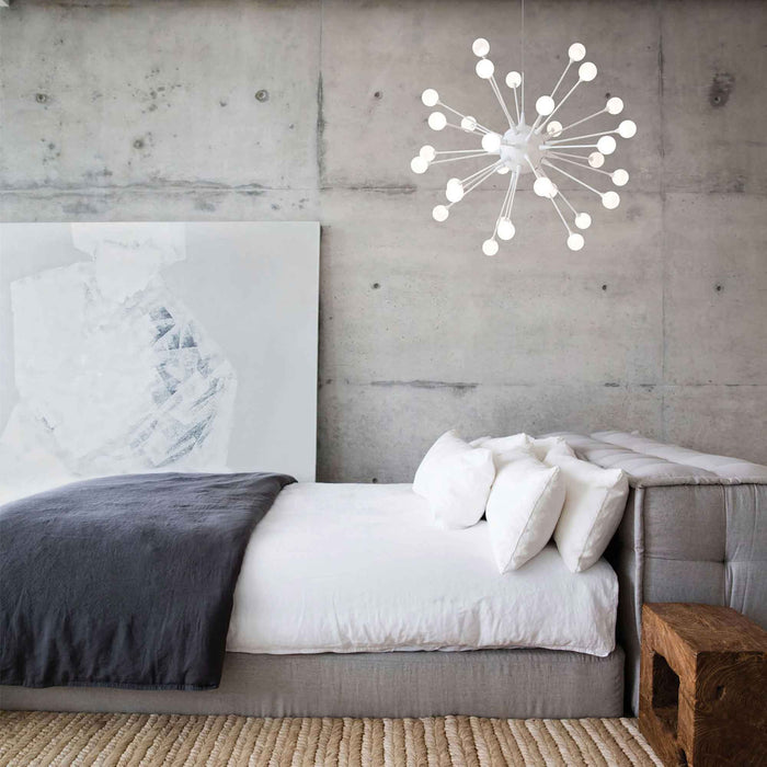 Impulse LED Chandelier in bedroom.