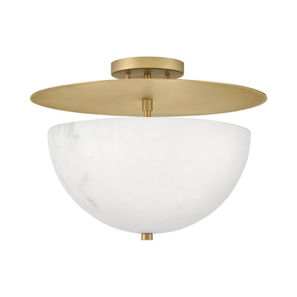 Inez Semi Flush Mount Ceiling Light in Lacquered Brass.