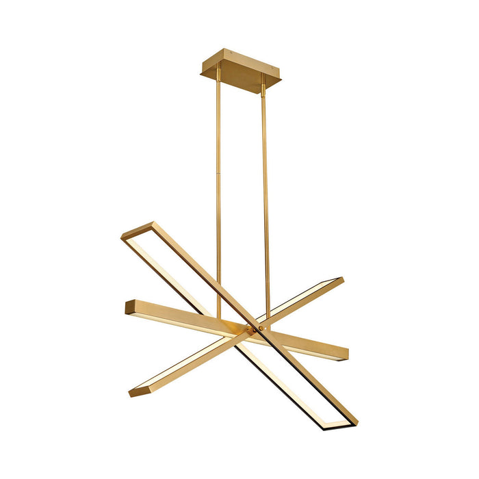 Tangent LED Linear Pendant Light in Lacquered Brass.