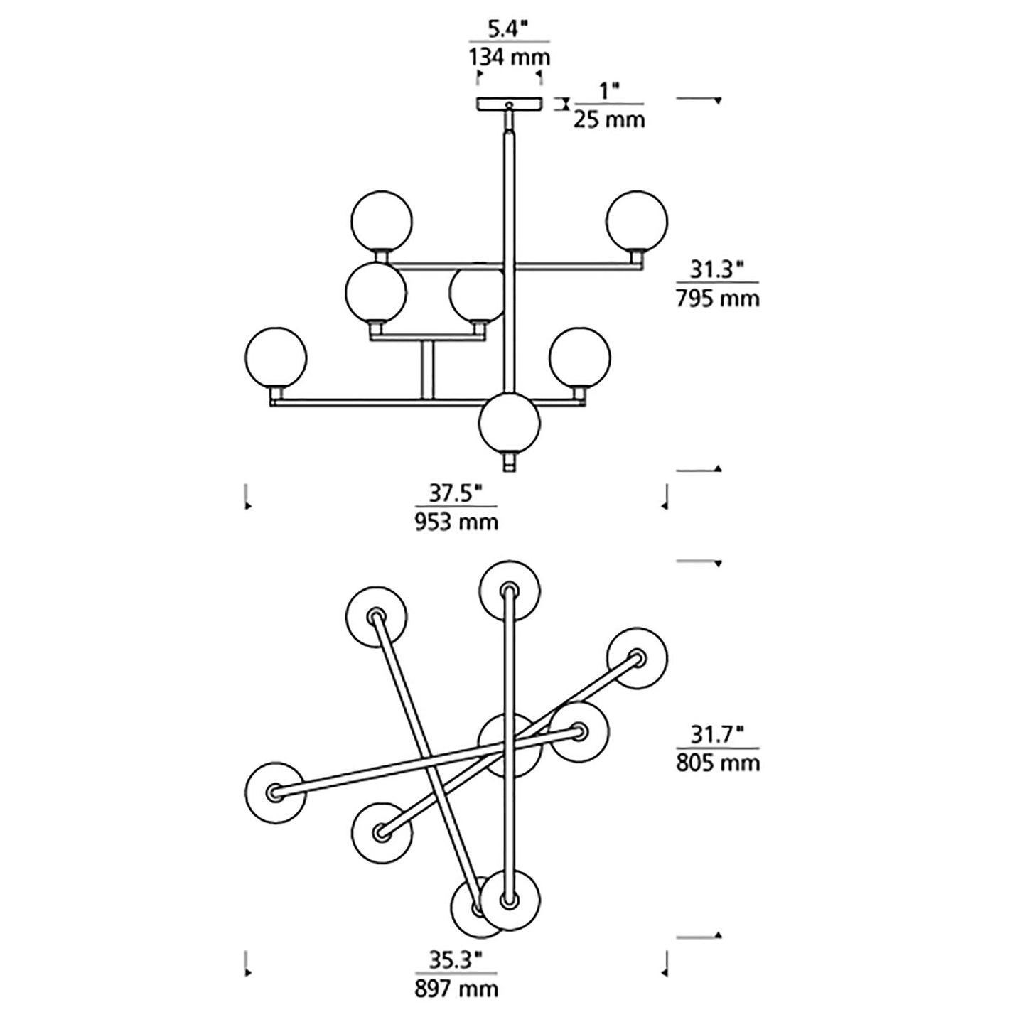 Gambit Chandelier - line drawing.