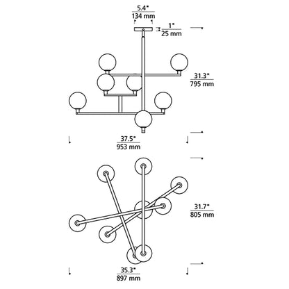 Gambit Chandelier - line drawing.