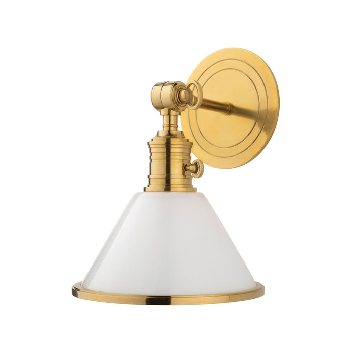 Garden City Wall Light in Aged Brass and Opal Glossy.