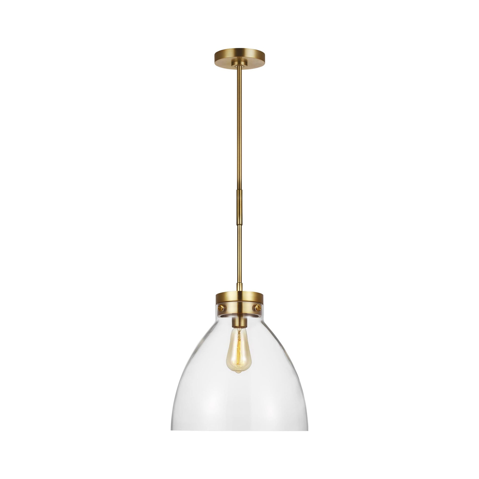 Garrett Wide Pendant Light in Burnished Brass.