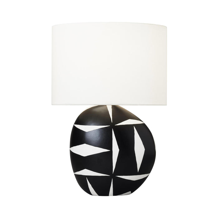 Franz LED Table Lamp in White Leather/Black Leather.