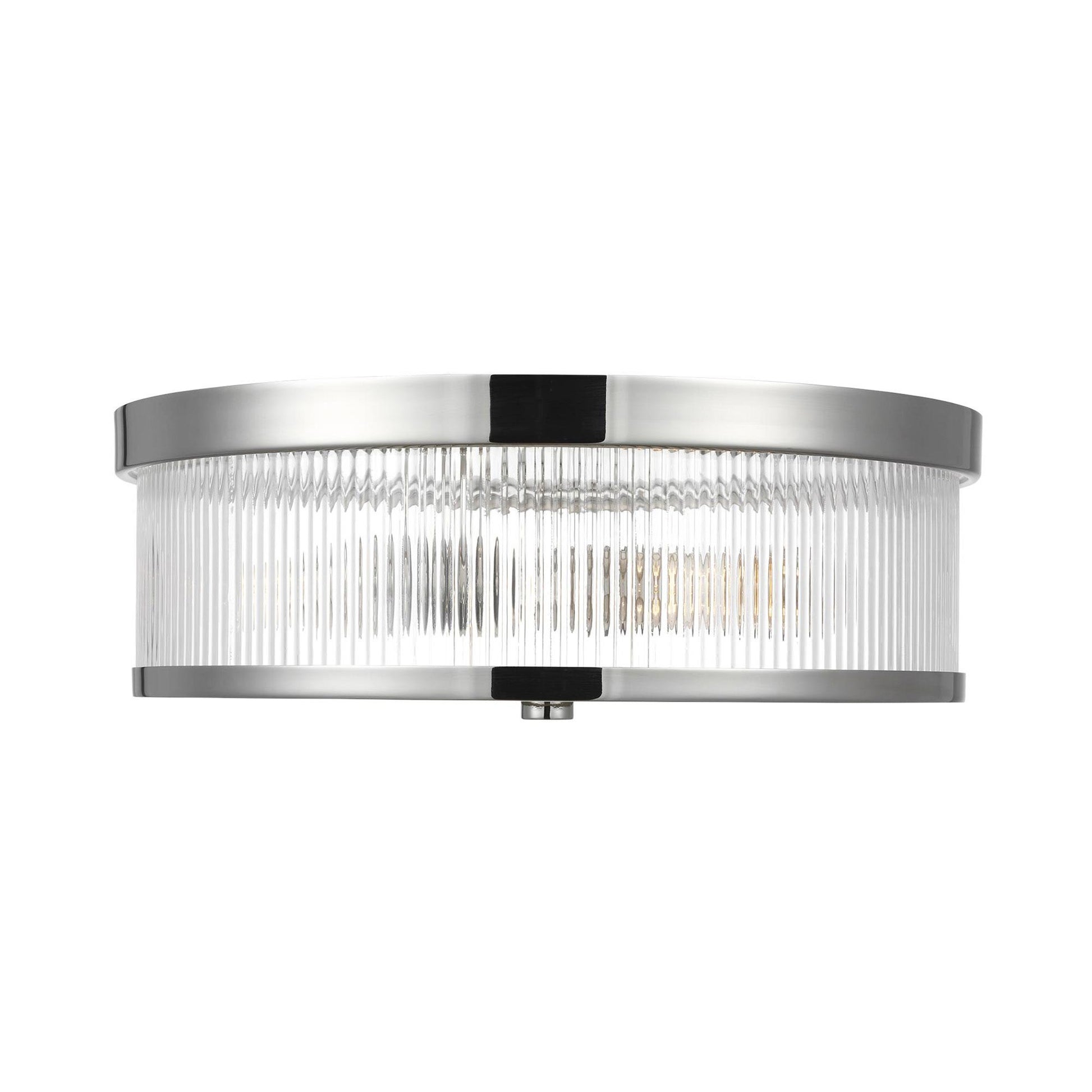 Geneva Ribbed Glass Flush Mount Ceiling Light in Polished Nickel.