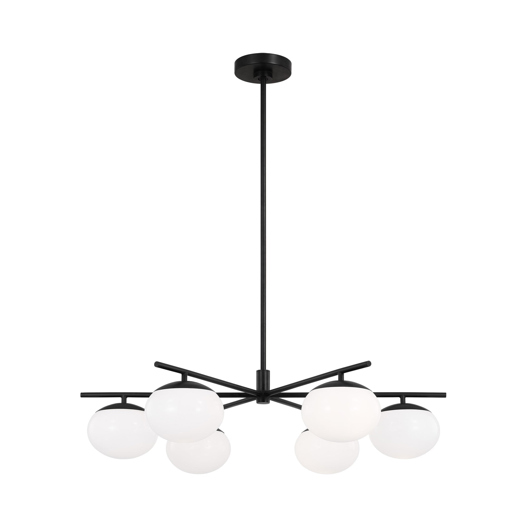 Lune Aged Iron 6-Light Chandelier with Milk White Glass Shades