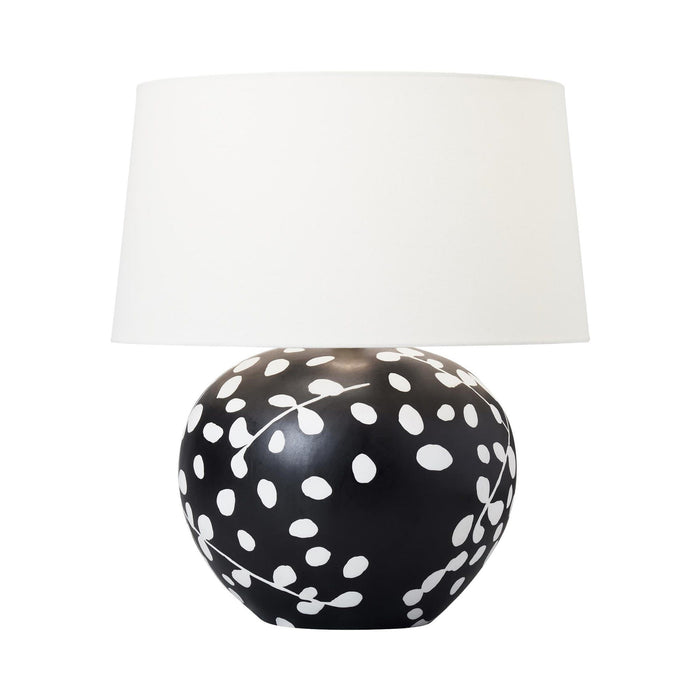 Nan LED Table Lamp in White Leather/Black Leather.