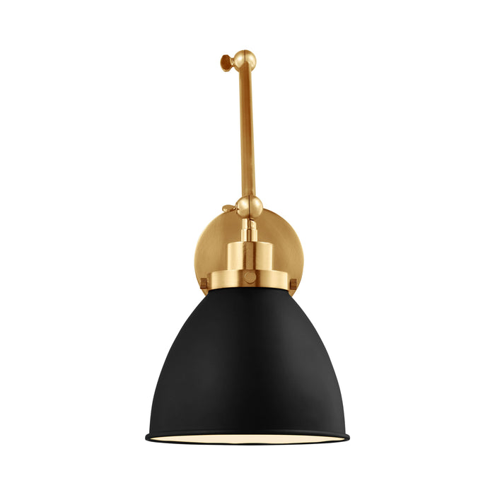 Wellfleet Adjustable Dome Wall Light in Midnight Black and Burnished Brass.