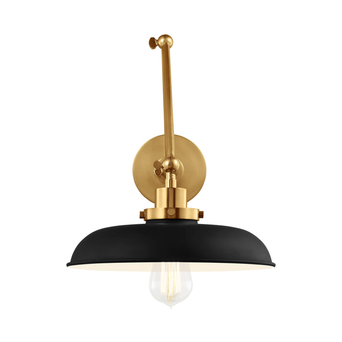 Wellfleet Adjustable Wide Wall Light in Midnight Black and Burnished Brass.