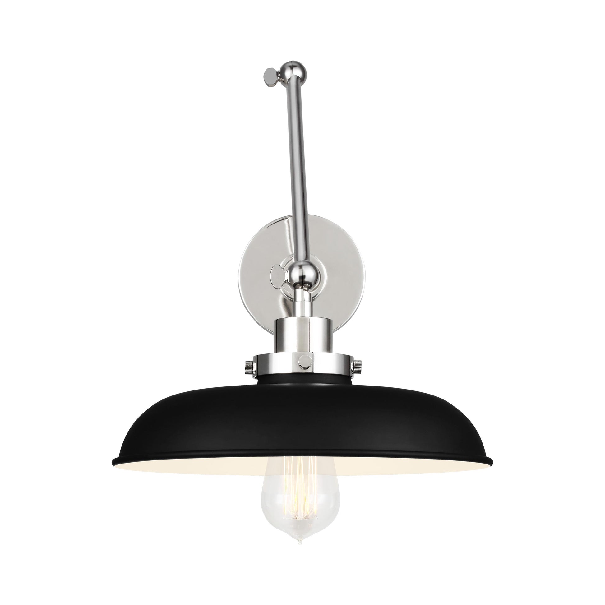 Wellfleet Adjustable Wide Wall Light in Midnight Black and Polished Nickel.