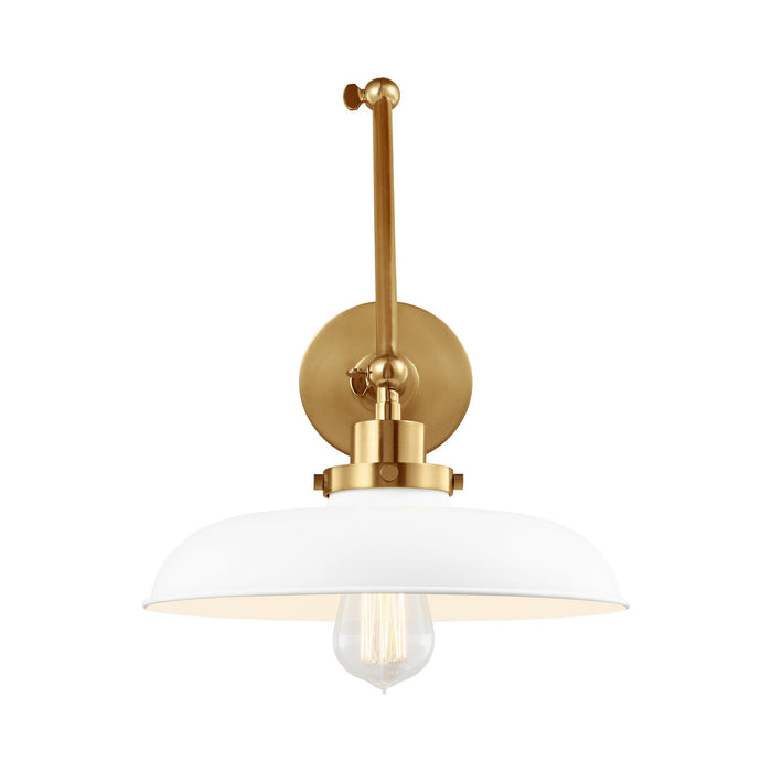 Wellfleet Adjustable Wide Wall Light in Matte White and Burnished Brass.