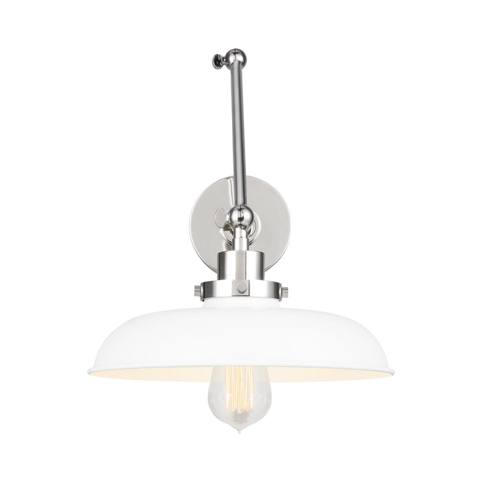 Wellfleet Adjustable Wide Wall Light in Matte White and Polished Nickel.