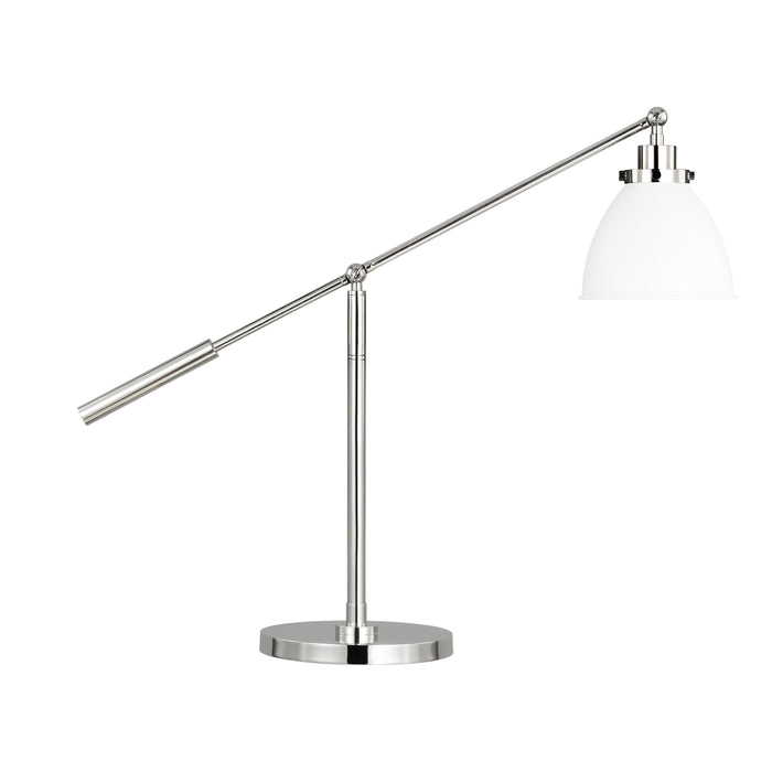 Wellfleet Dome LED Desk Lamp in Matte White and Polished Nickel.