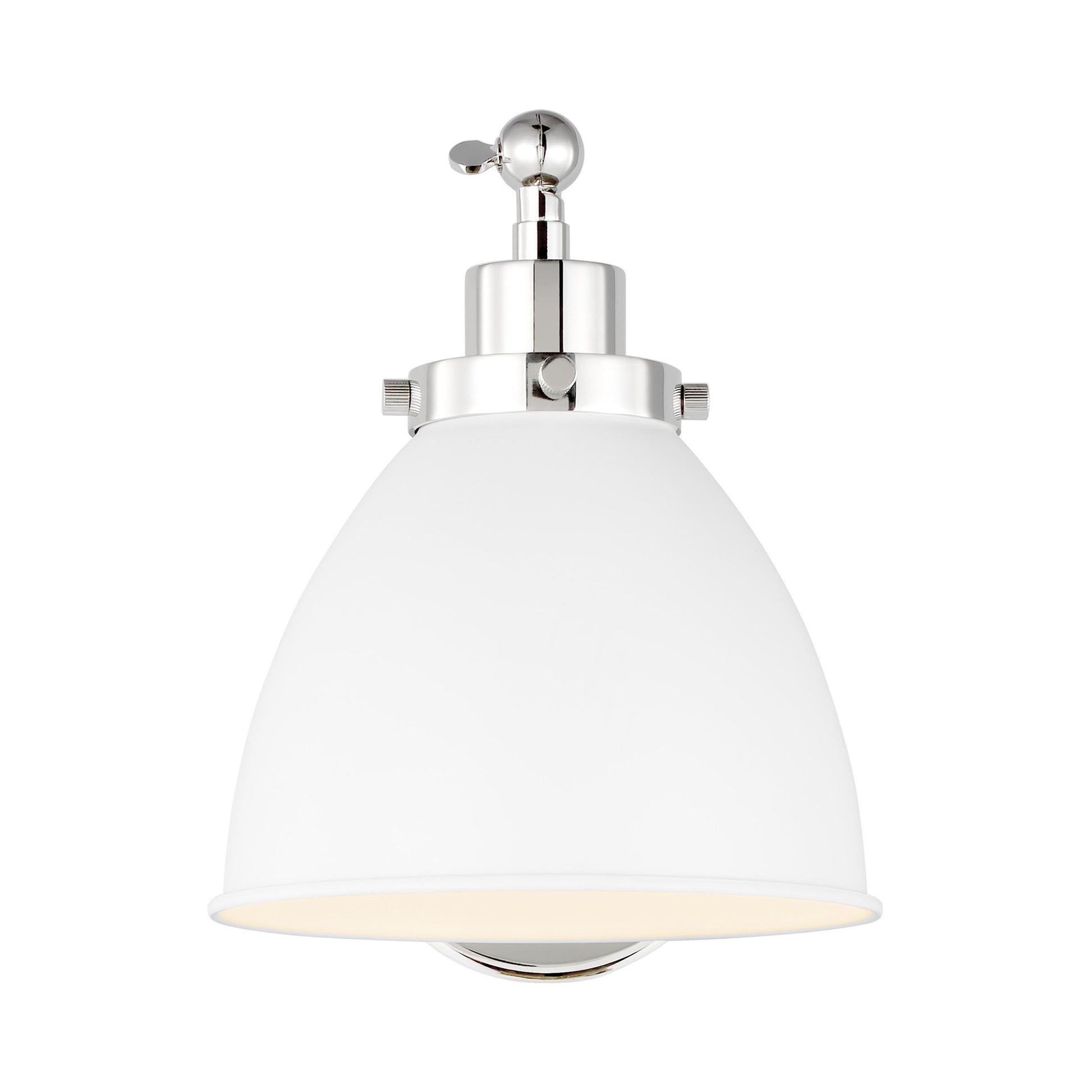 Wellfleet Dome Wall Light in Matte White and Polished Nickel.