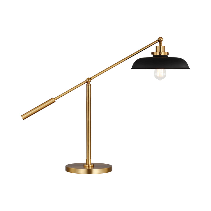 Wellfleet Wide LED Desk Lamp in Midnight Black and Burnished Brass.