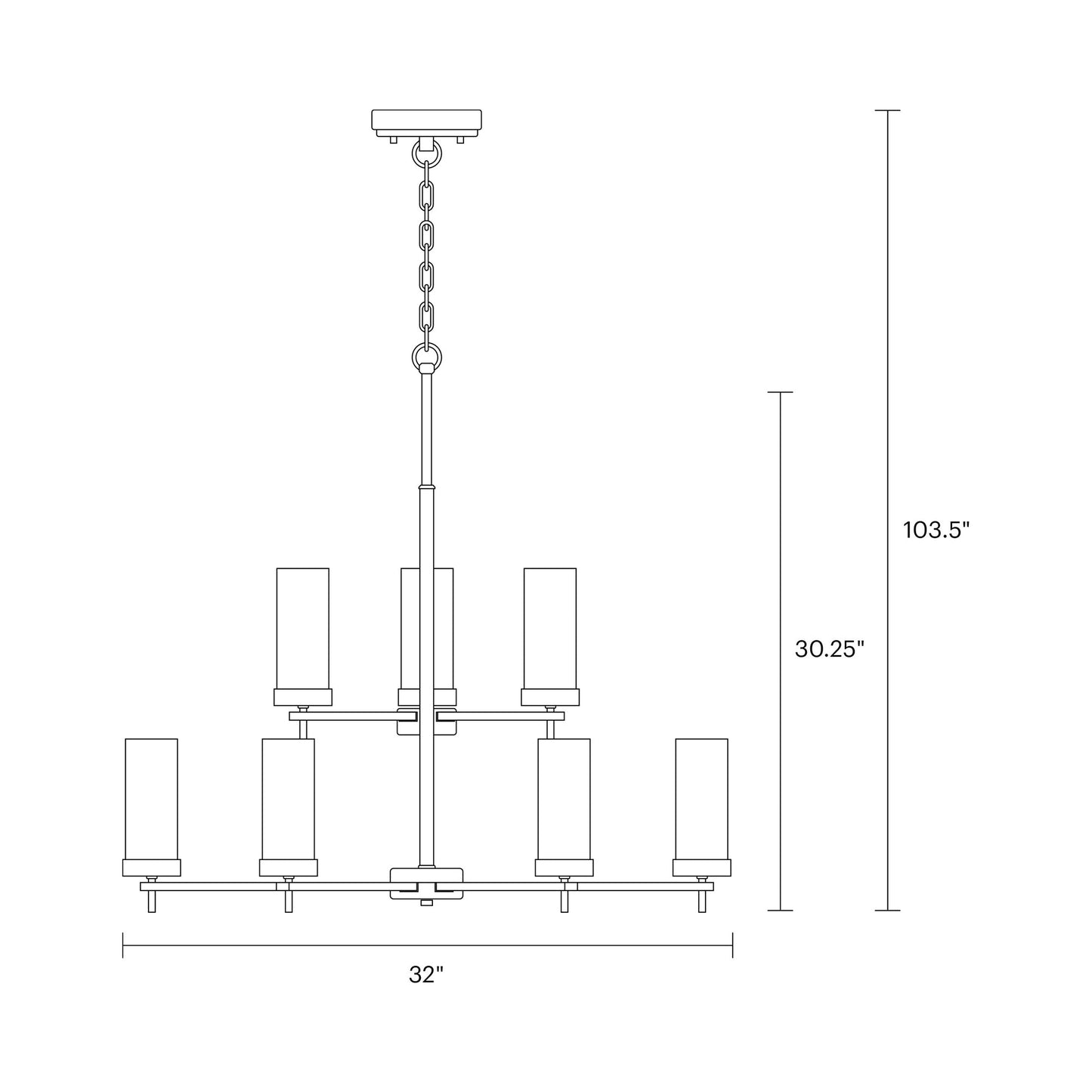 Zire Multi Tiered Chandelier - line drawing.