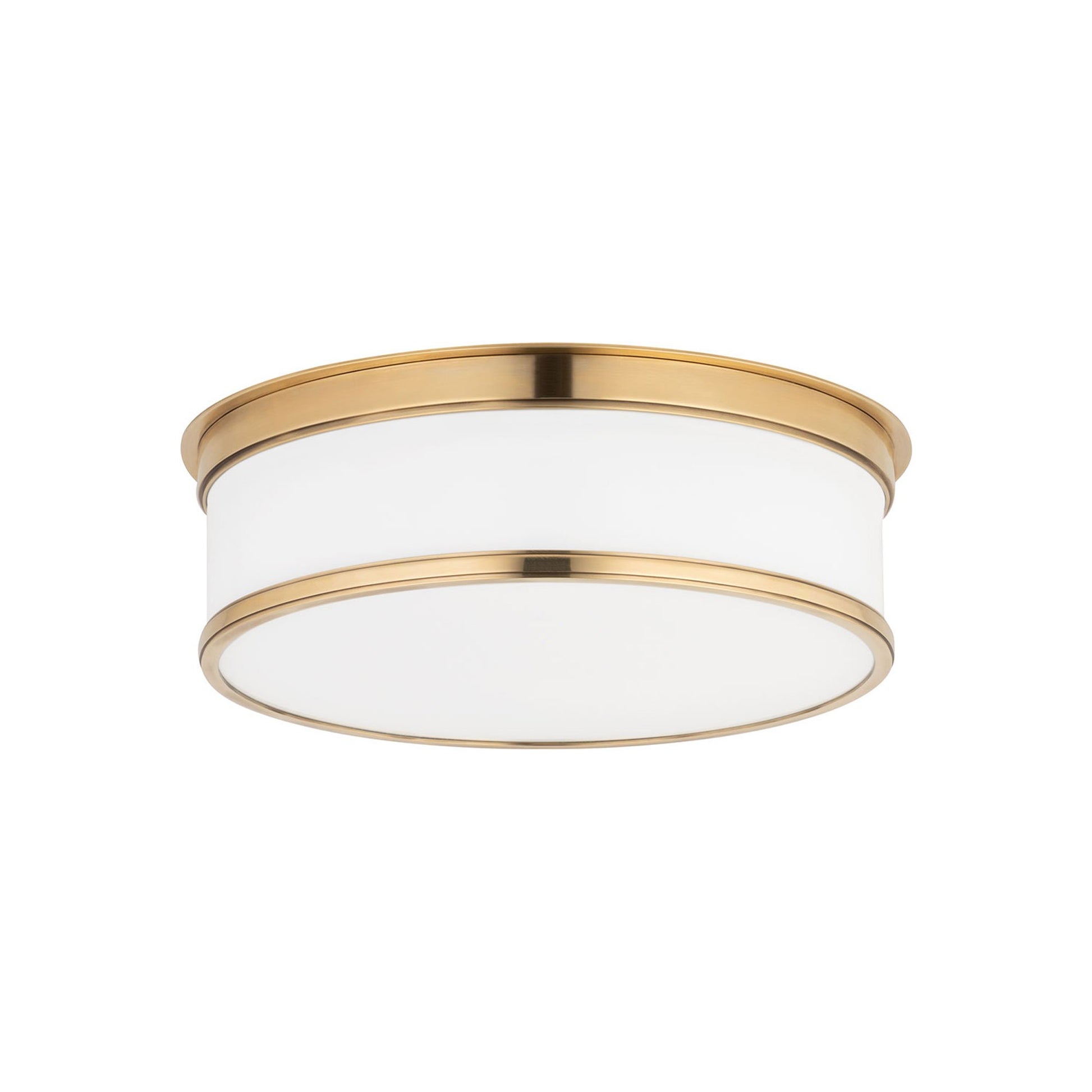 Geneva Flush Mount Ceiling Light in 3-Light/Aged Brass.