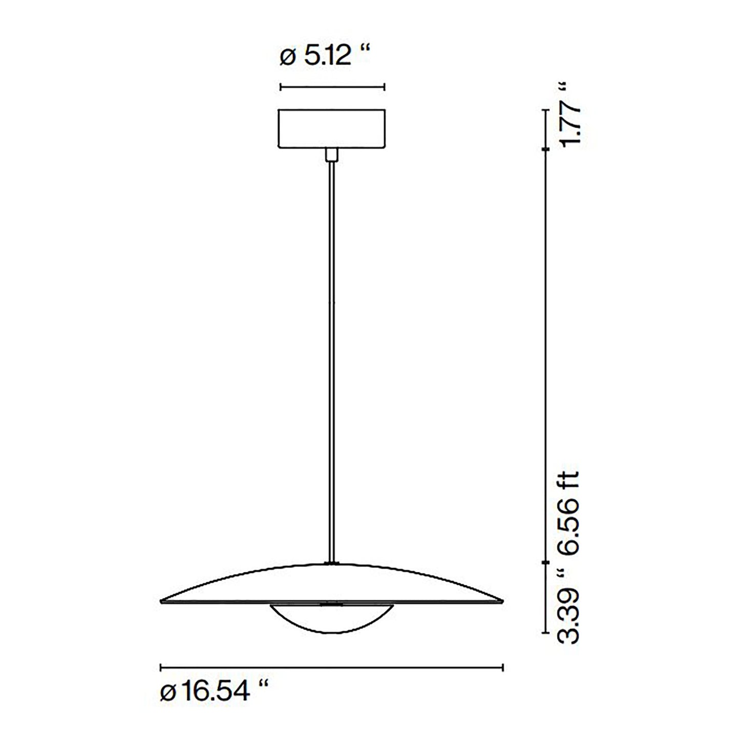 Ginger LED Pendant Light - line drawing.