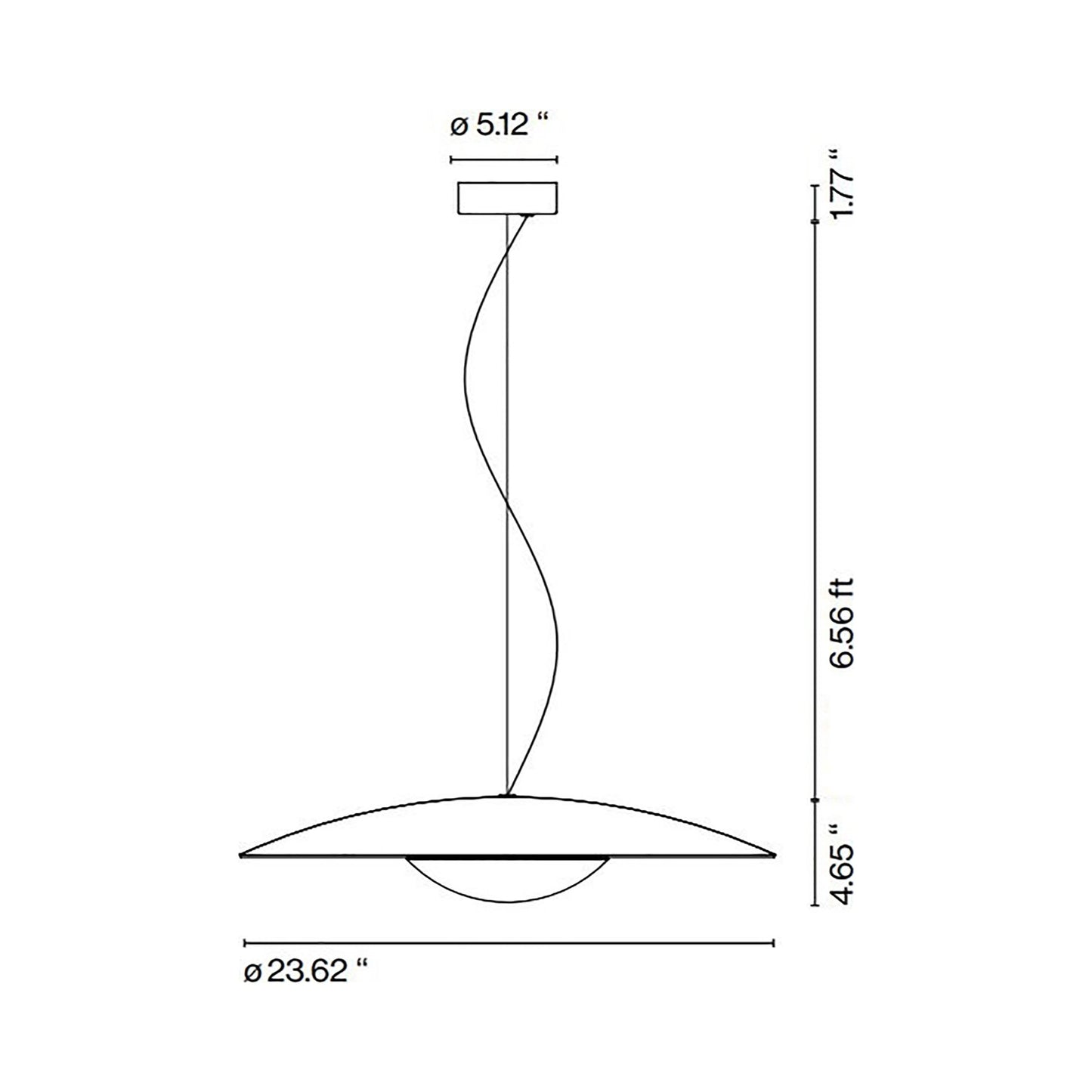 Ginger LED Pendant Light - line drawing.