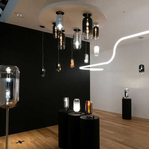 Gople Mini Semi-Flush Mount Ceiling Light in exhibition.