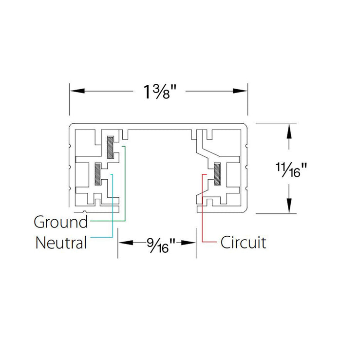 H Track 120V Single Circuit Track Section - line drawing.