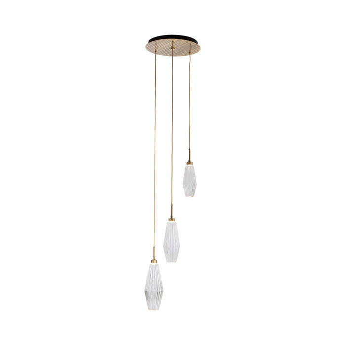 Aalto Round LED Multi Light Pendant Light in Heritage Brass/Clear Glass (3-Light).