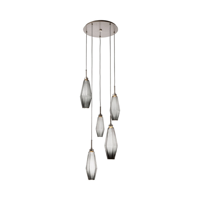 Aalto Round LED Multi Light Pendant Light in Metallic Beige Silver/Smoke Glass (5-Light).