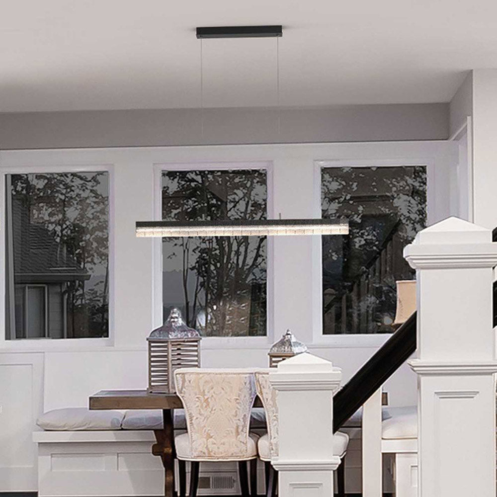 Asscher Linear Pendant Light in dining room.