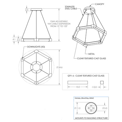 Axis LED Chandelier - line drawing.