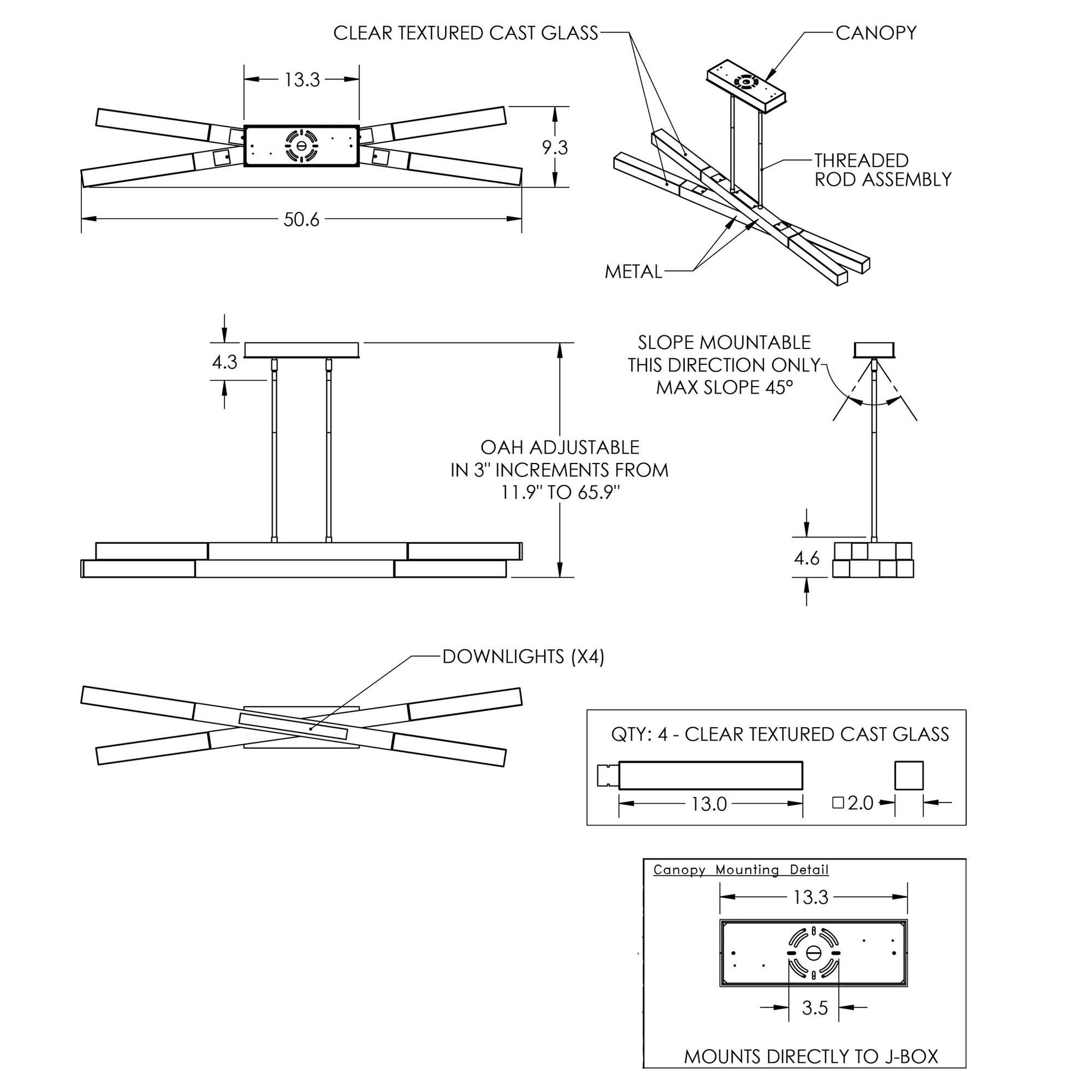 Axis LED Linear Pendant Light - line drawing.