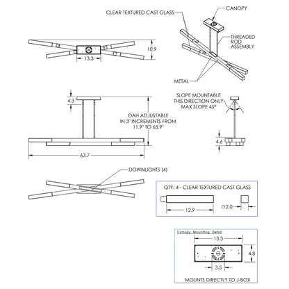 Axis LED Linear Pendant Light - line drawing.