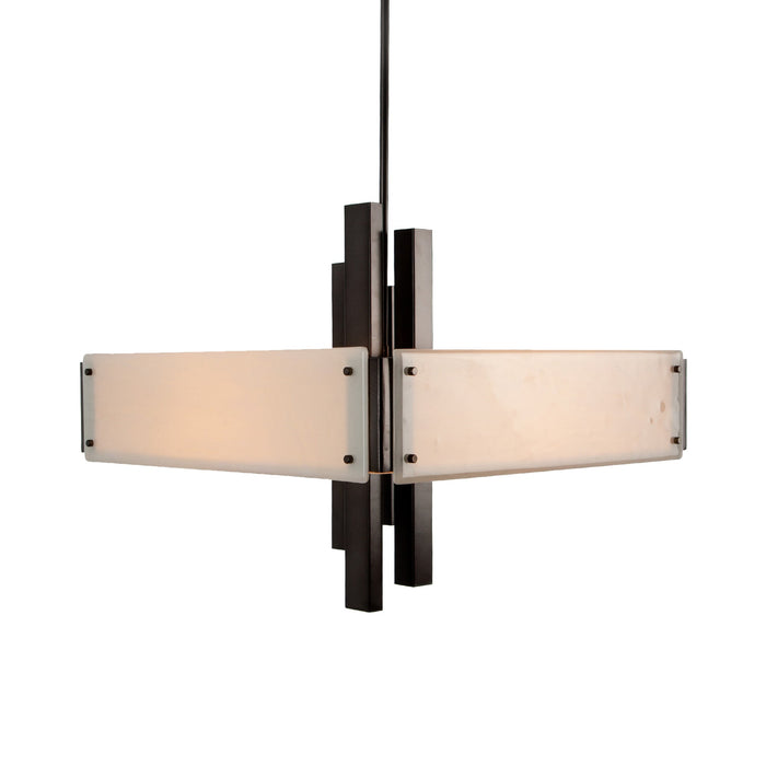 Carlyle Square Chandelier in Gunmetal (Ivory Wisp Glass).