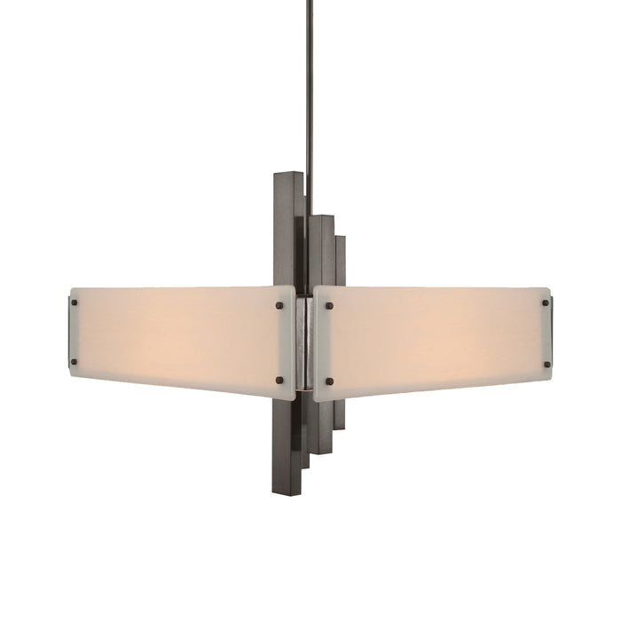 Carlyle Square Chandelier in Satin Nickel (Ivory Wisp Glass).