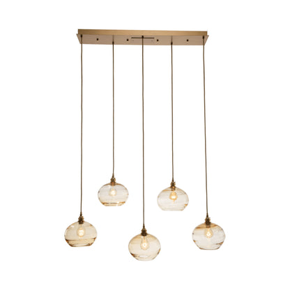 Coppa Linear Pendant Light in Gilded Brass/Amber Glass (5-Light).