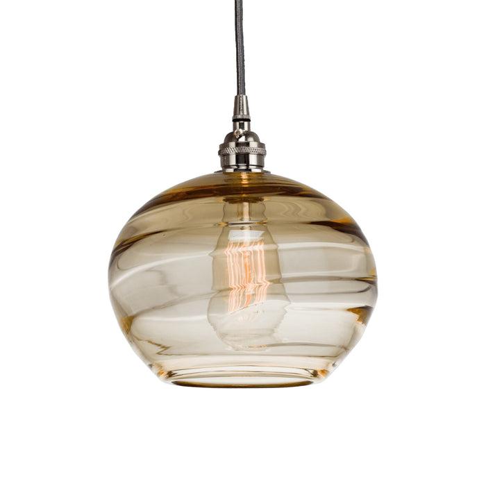 Coppa Pendant Light in Metallic Beige Silver/Amber Glass.