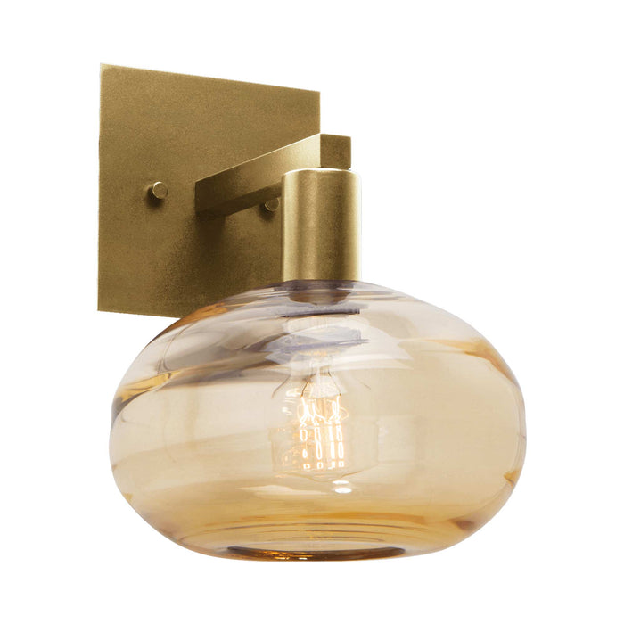 Coppa Wall Light in Gilded Brass/Amber Glass.