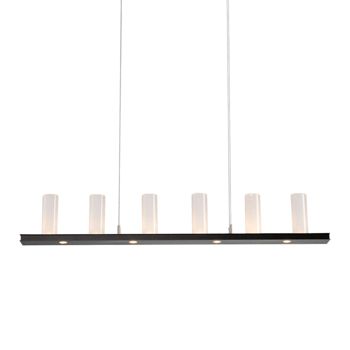 Corona LED Linear Pendant Light in Matte Black/Frosted Seeded Glass.