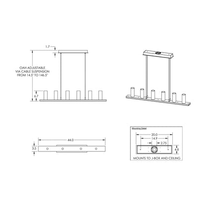 Corona LED Linear Pendant Light - line drawing.