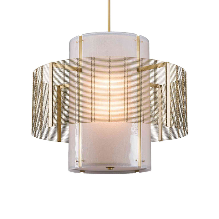Downtown Mesh Double Drum Pendant Light in Gilded Brass (38.1-Inch).