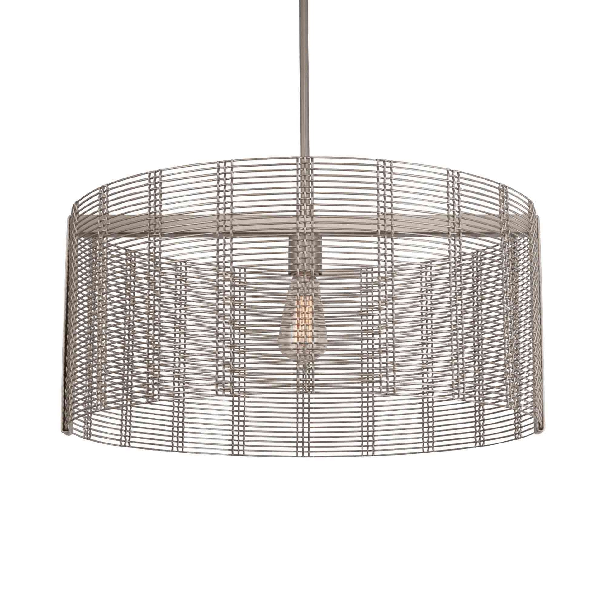 Downtown Mesh Drum Exposed Bulbs Pendant Light in Metallic Beige (24-Inch).
