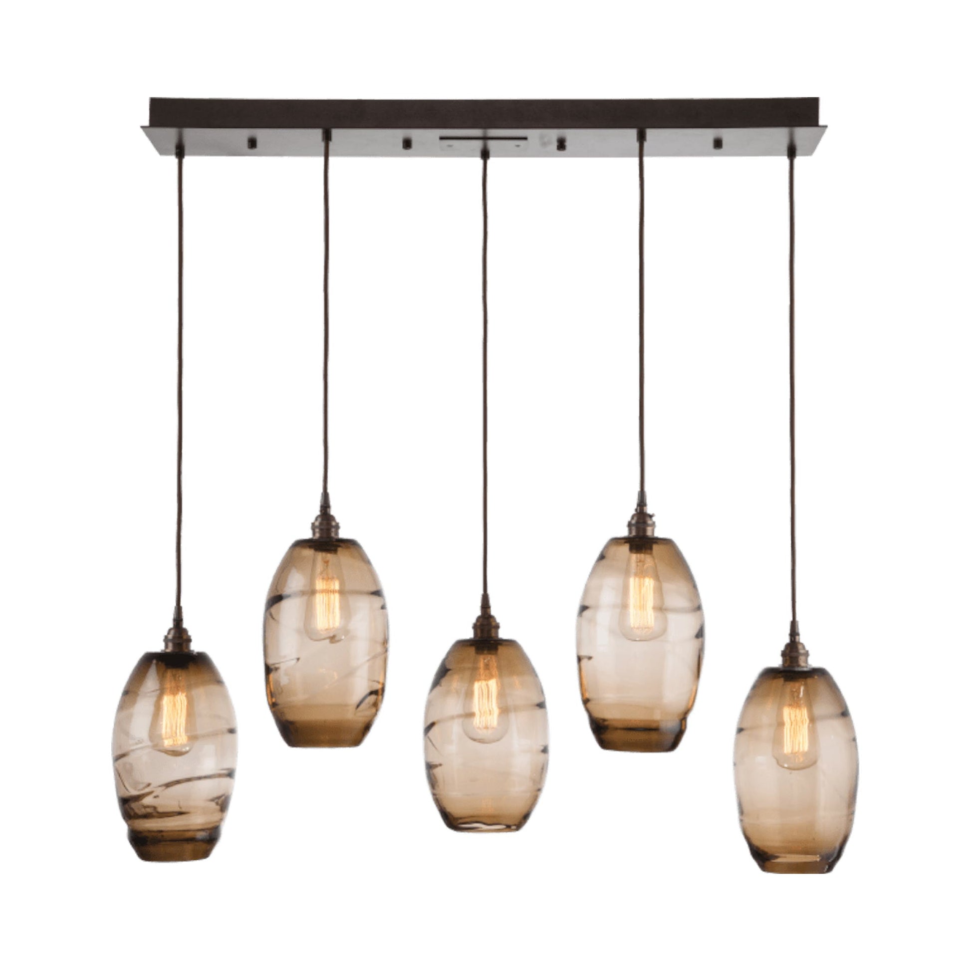 Ellisse Linear Pendant Light in Detail in Flat Bronze/Optic Blown Glass - Bronze (5-Light).