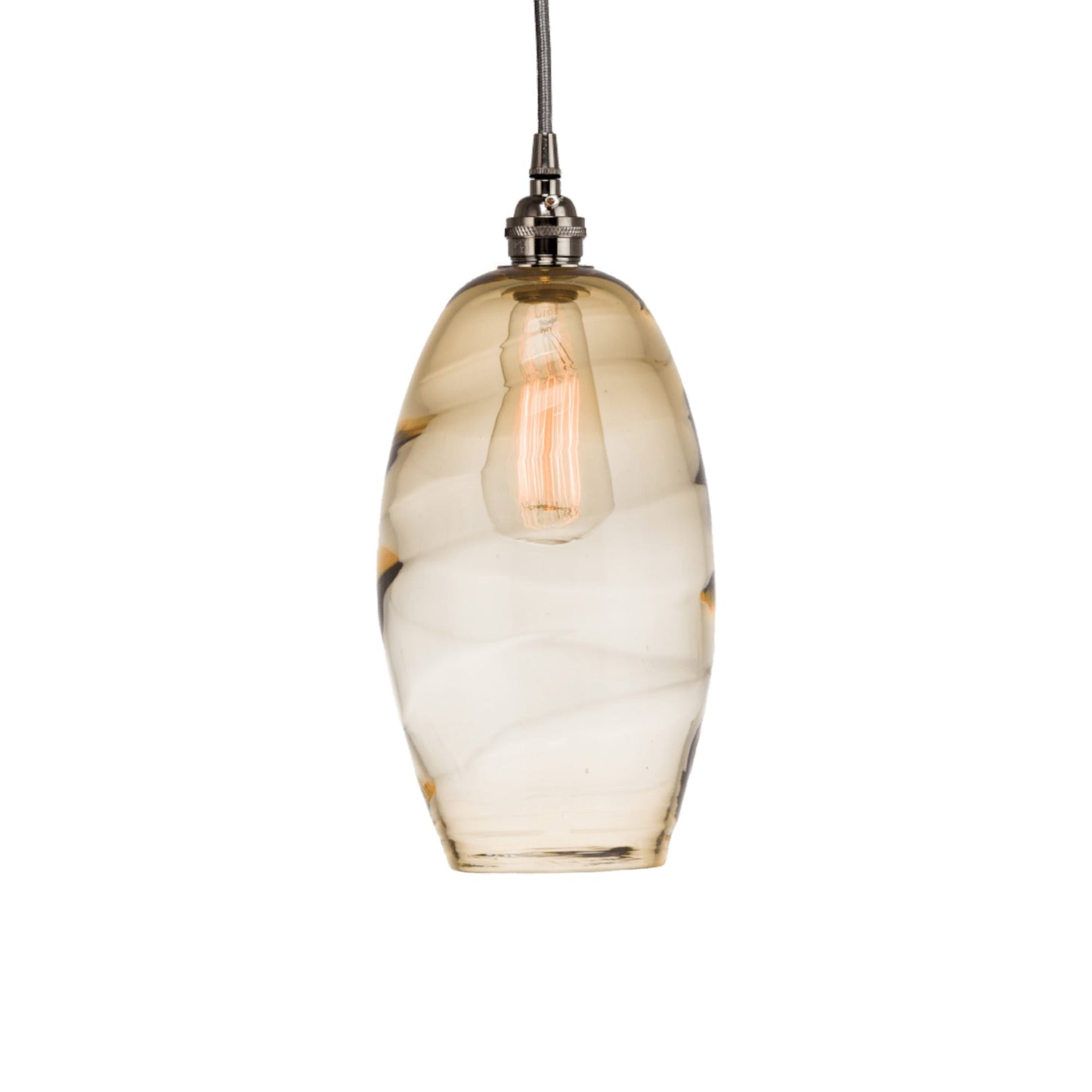 Ellisse Pendant Light in Metallic Beige Silver/Optic Blown Glass - Amber.