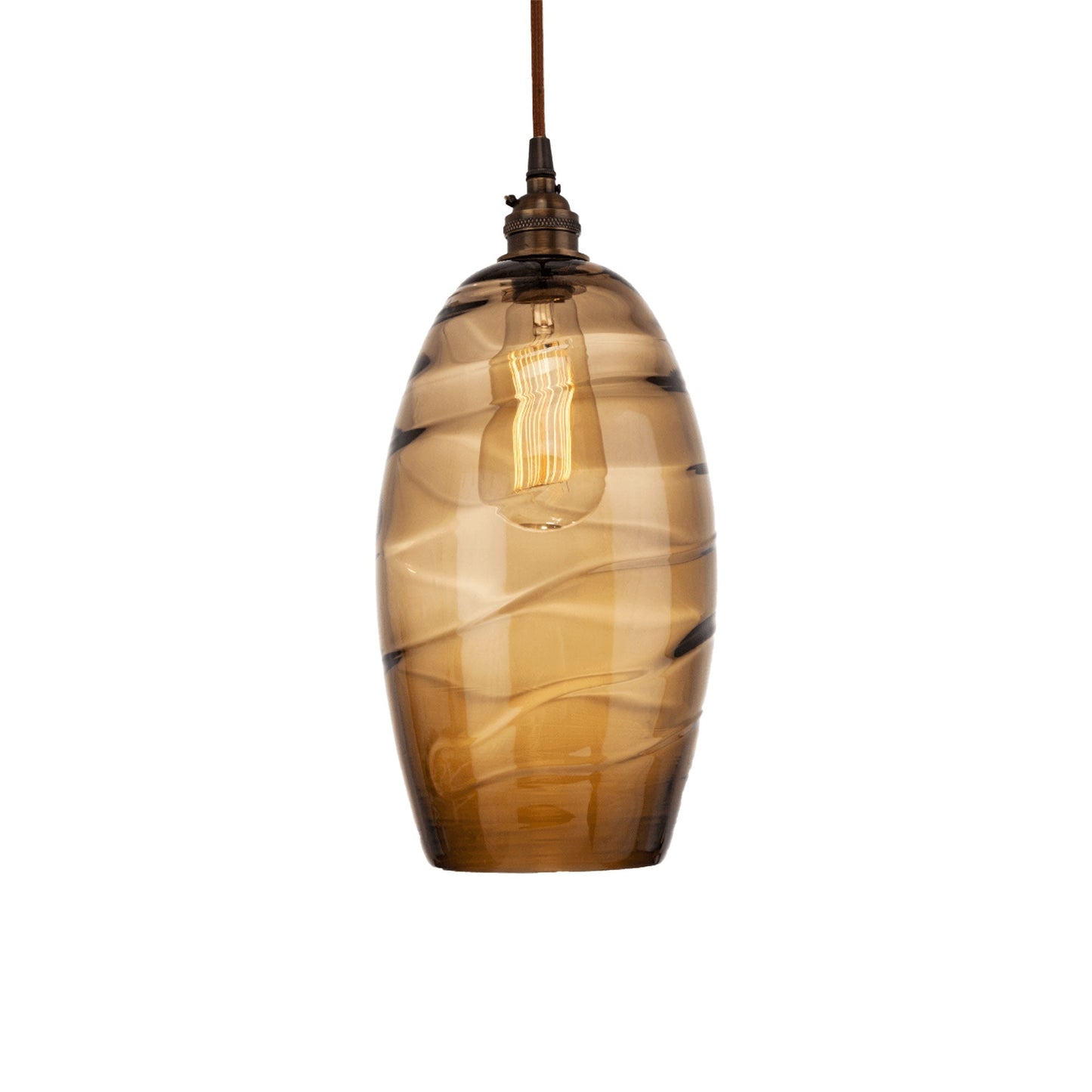 Ellisse Pendant Light in Flat Bronze/Optic Blown Glass - Bronze.