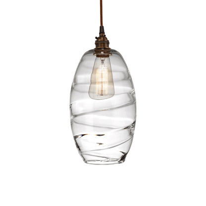 Ellisse Pendant Light in Flat Bronze/Optic Blown Glass - Clear.