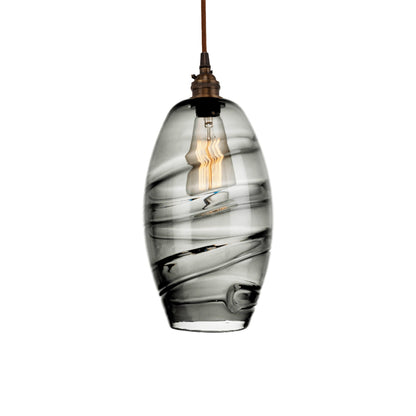 Ellisse Pendant Light in Flat Bronze/Optic Blown Glass - Smoke.